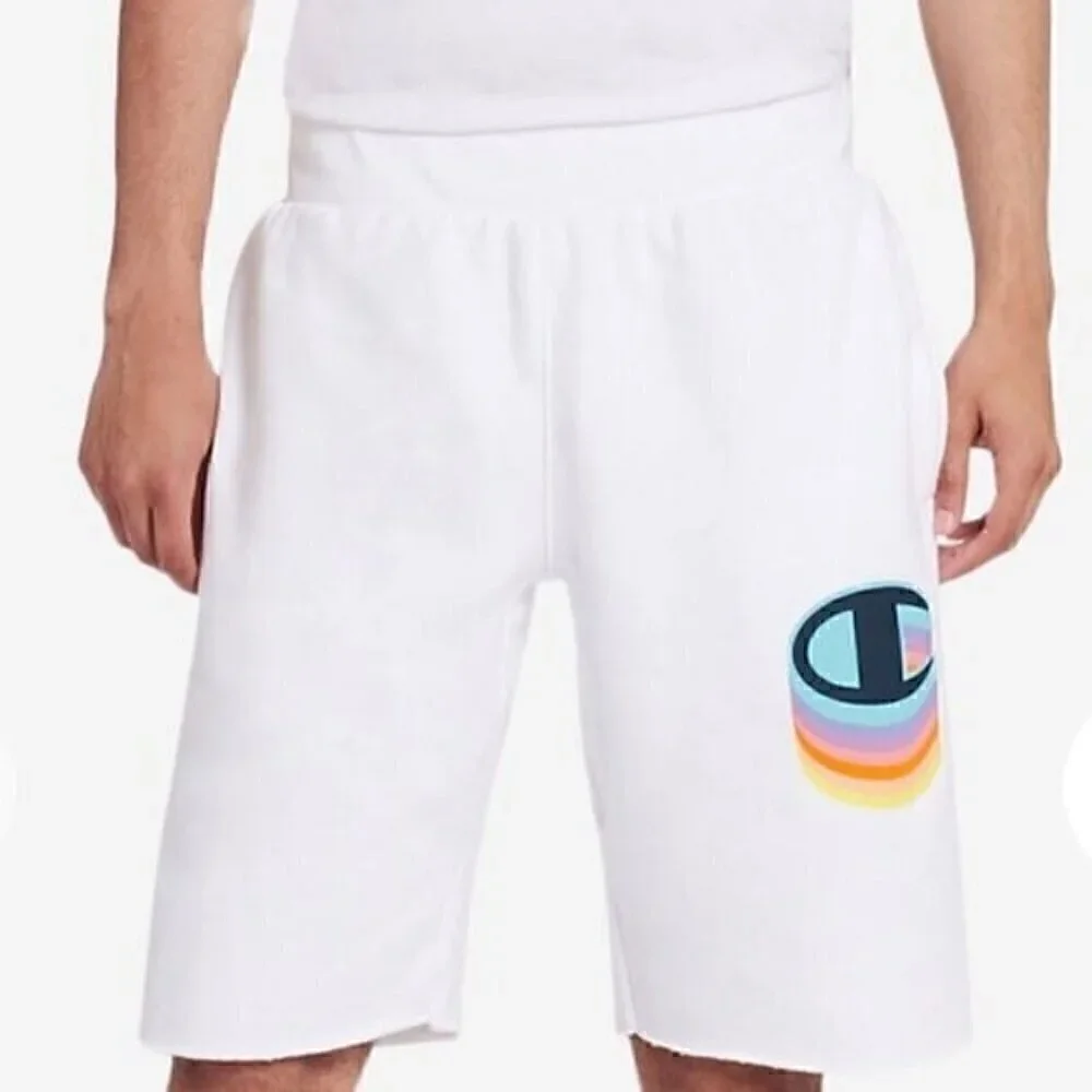New CHAMPION White Reverse Weave Color Shadow Cut Off Shorts Large